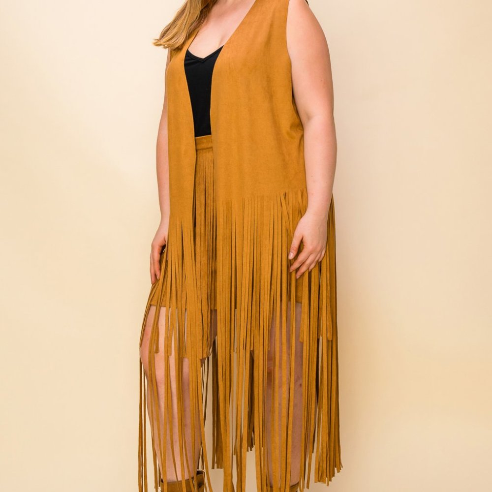 VOCAL PLUS sz suede fringe vest Woodstock Boho western rodeo cowgirl (3-colors)